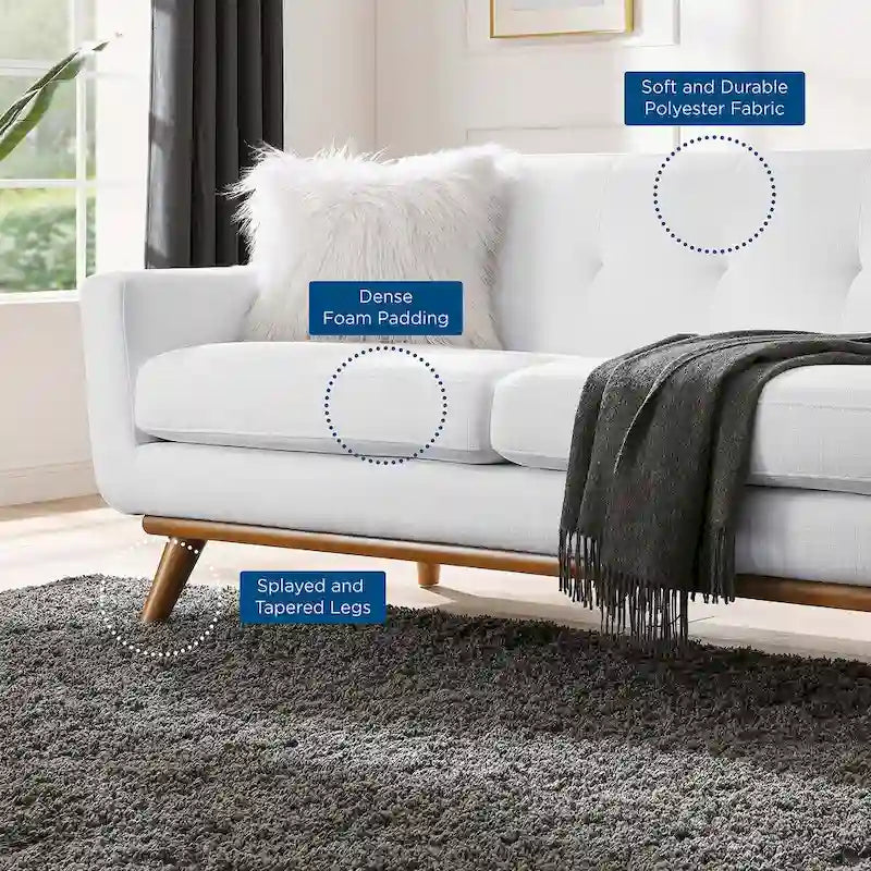 Mid-Century Modern Upholstered Left-Arm Loveseat, Azure