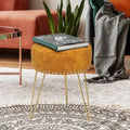 Round Tufted Footstool Ottoman with Solid Wood Legs