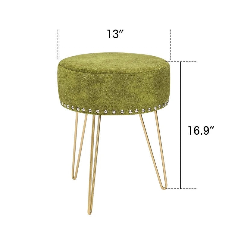 Round Tufted Footstool Ottoman with Solid Wood Legs