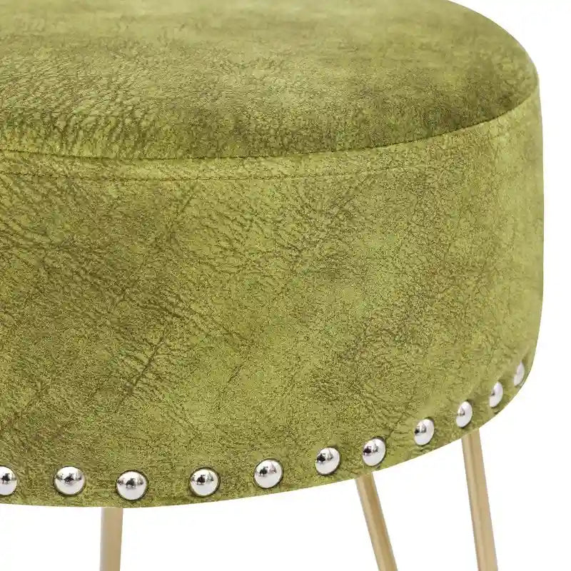 Round Tufted Footstool Ottoman with Solid Wood Legs