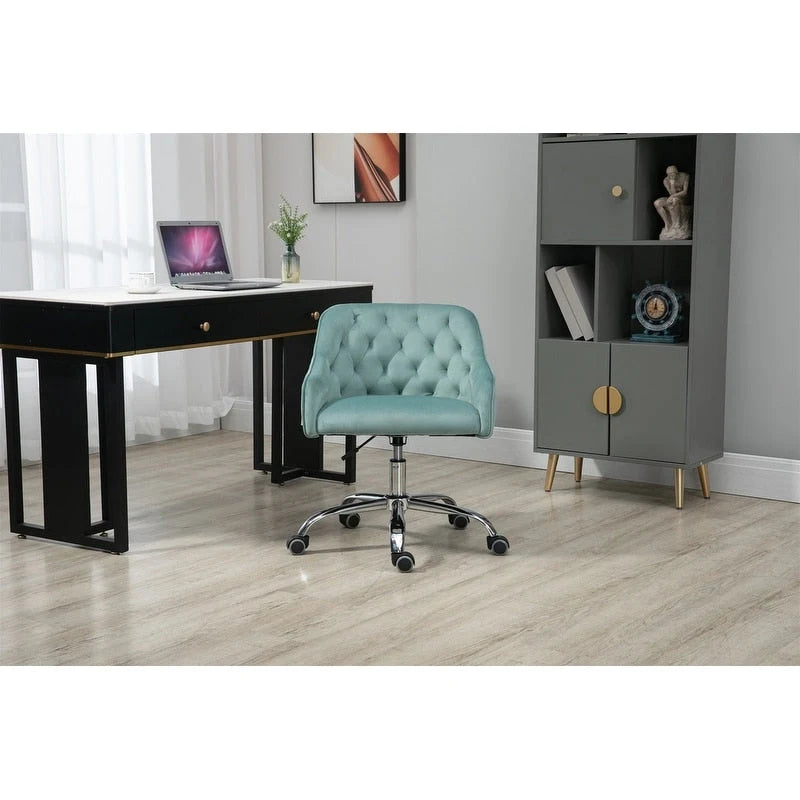 Desk Modern velvet office computer height adjustable mid-back work chair with silver feet