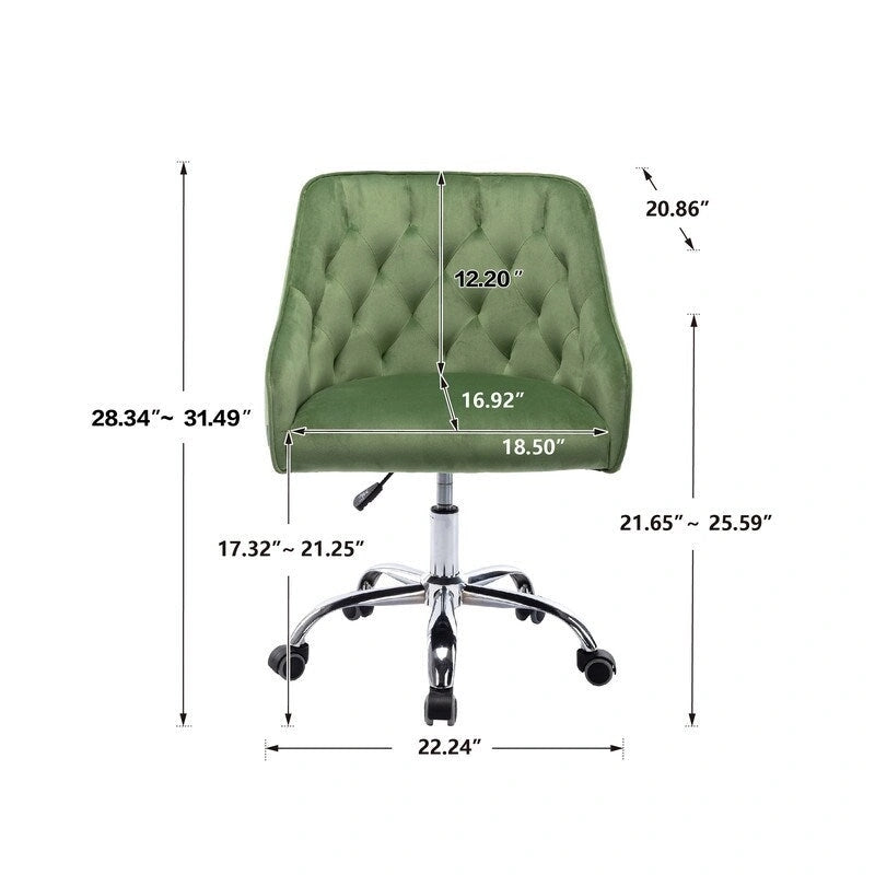 Desk Modern velvet office computer height adjustable mid-back work chair with silver feet