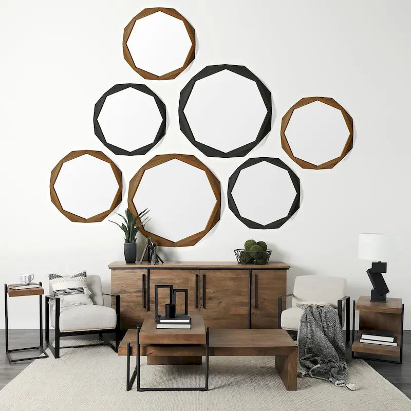 C-Shaped End Table with Black Metal Frame and Wood Top