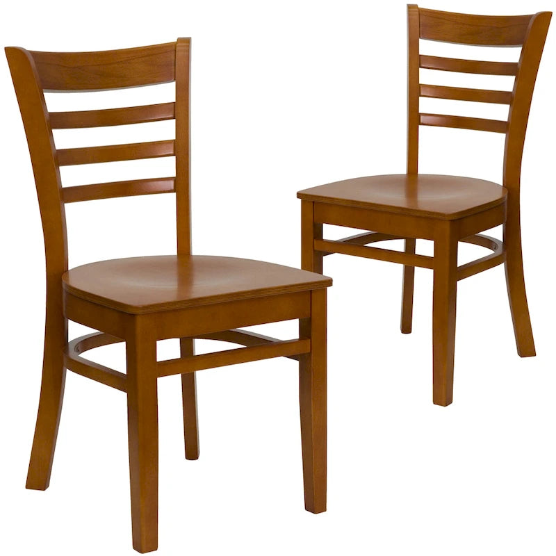 Wooden Slat Back Restaurant Dining Chairs, 2-Pack
