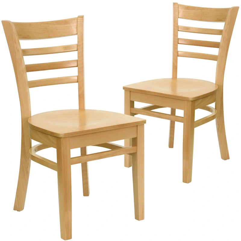 Wooden Slat Back Restaurant Dining Chairs, 2-Pack