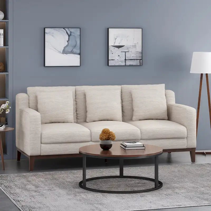 Elliston Contemporary 3-Seat Fabric Sofa with Accent Pillows
