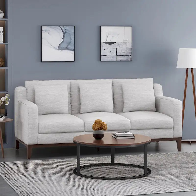 Elliston Contemporary 3-Seat Fabric Sofa with Accent Pillows