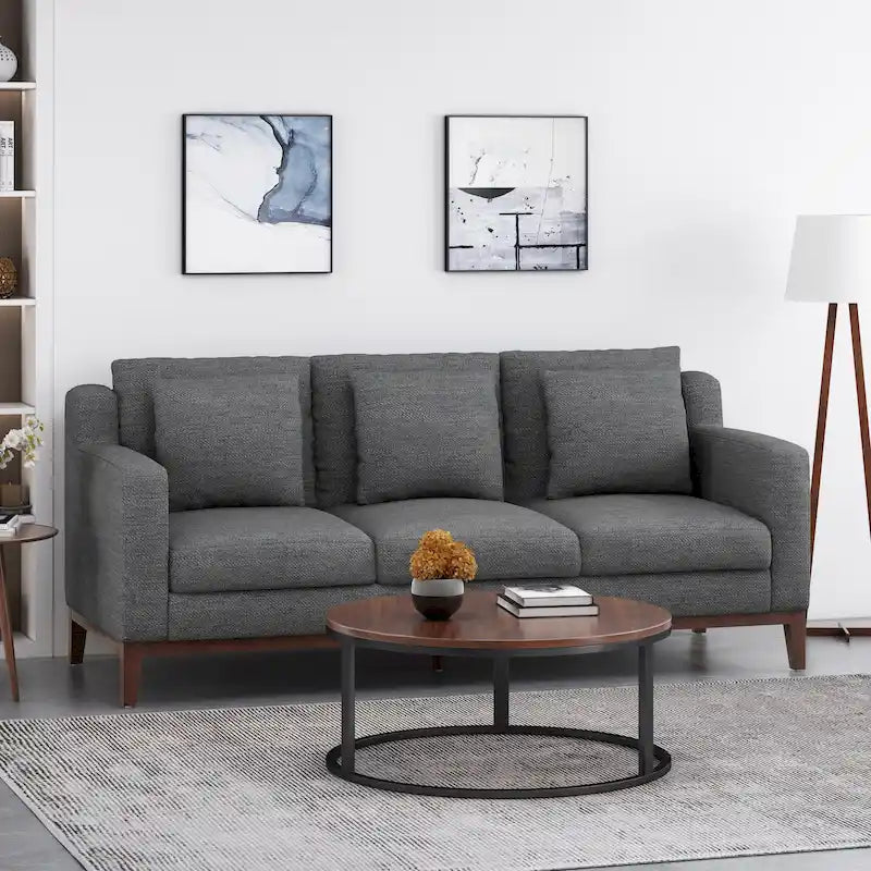 Elliston Contemporary 3-Seat Fabric Sofa with Accent Pillows
