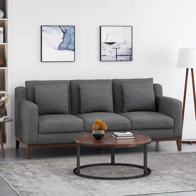 Elliston Contemporary 3-Seat Fabric Sofa with Accent Pillows