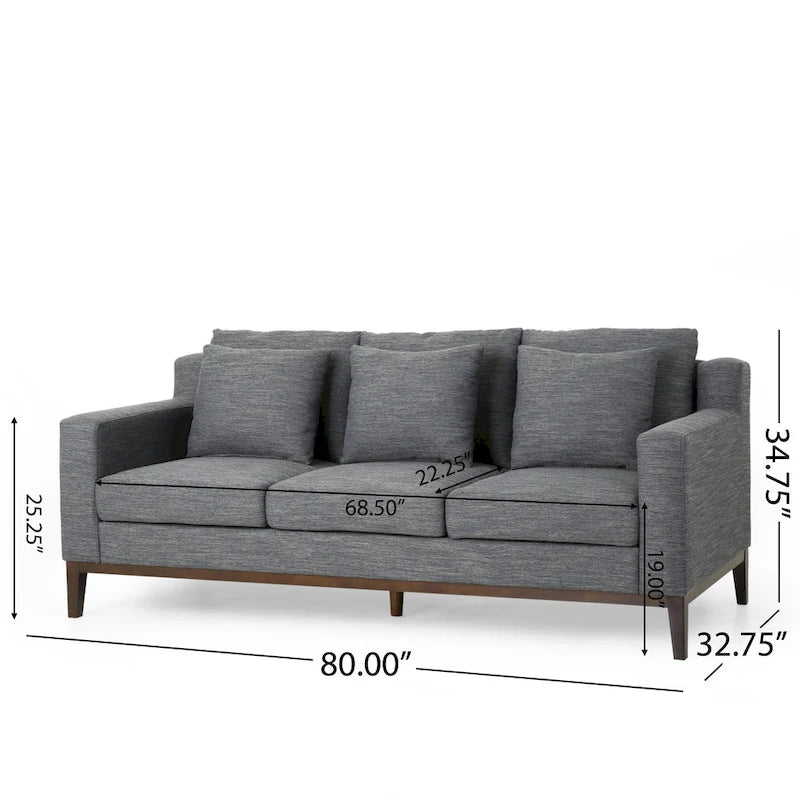 Elliston Contemporary 3-Seat Fabric Sofa with Accent Pillows