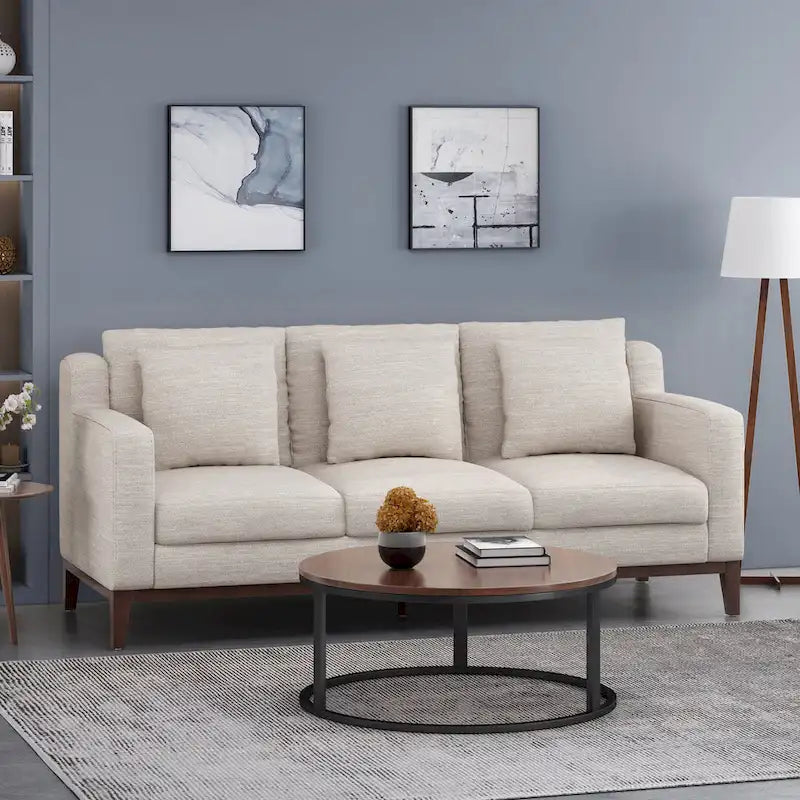 Elliston Contemporary 3-Seat Fabric Sofa with Accent Pillows