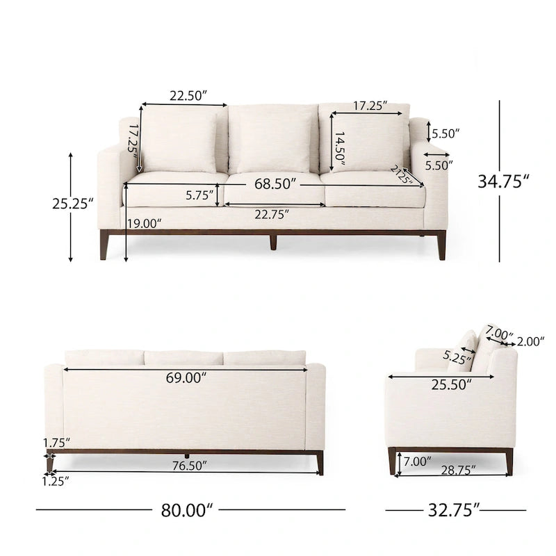 Elliston Contemporary 3-Seat Fabric Sofa with Accent Pillows