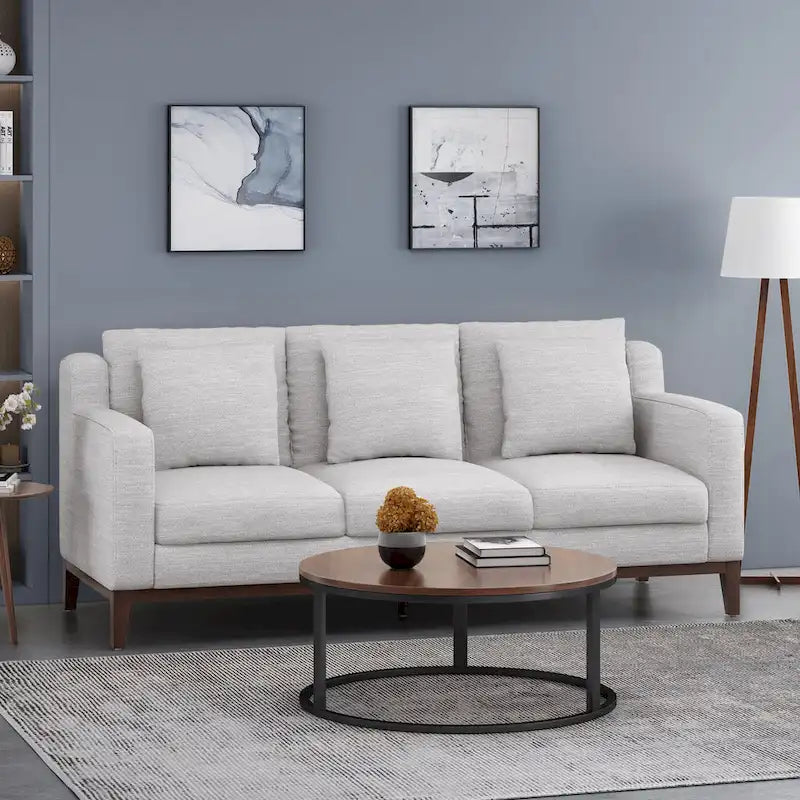 Elliston Contemporary 3-Seat Fabric Sofa with Accent Pillows