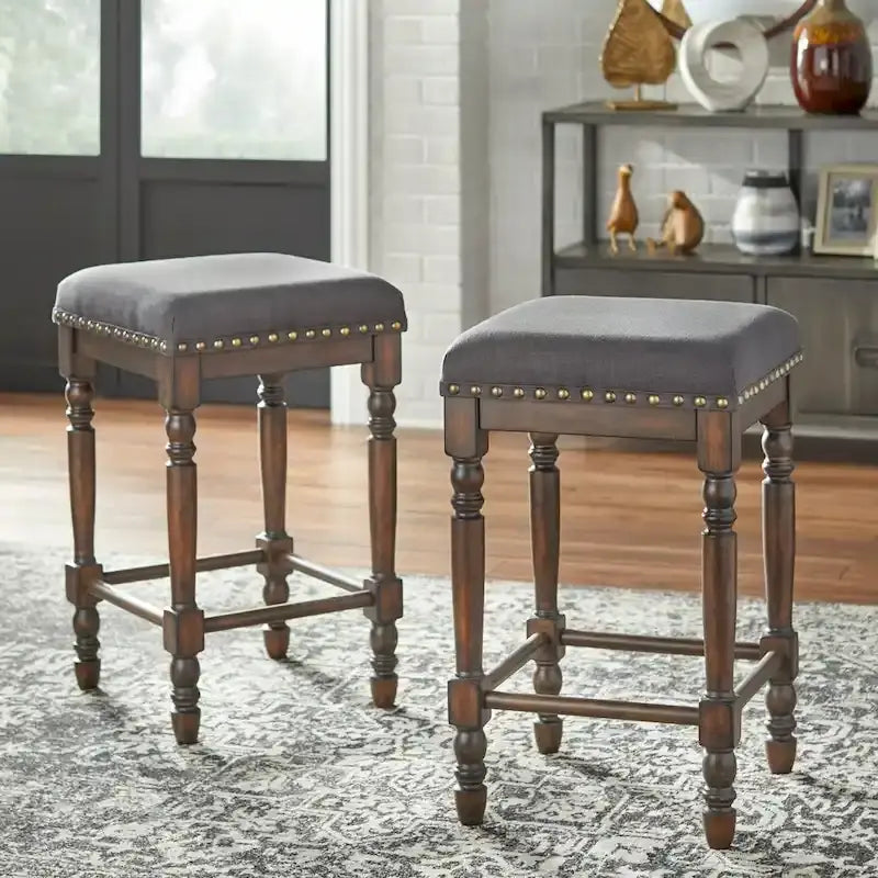 Grafton Turned Leg Counter Stools with Cushioned Seat, 2-Pack