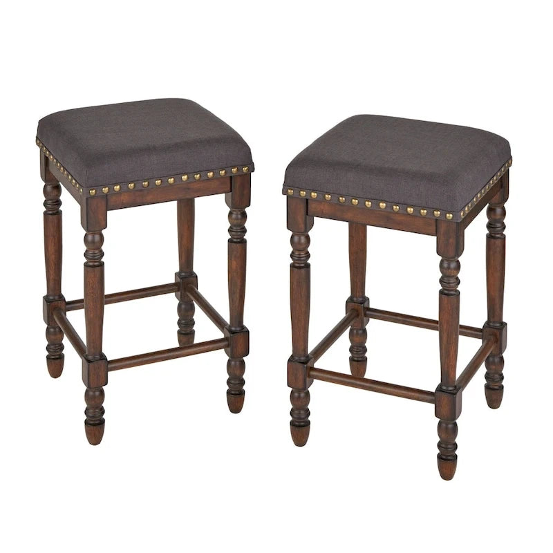Grafton Turned Leg Counter Stools with Cushioned Seat, 2-Pack
