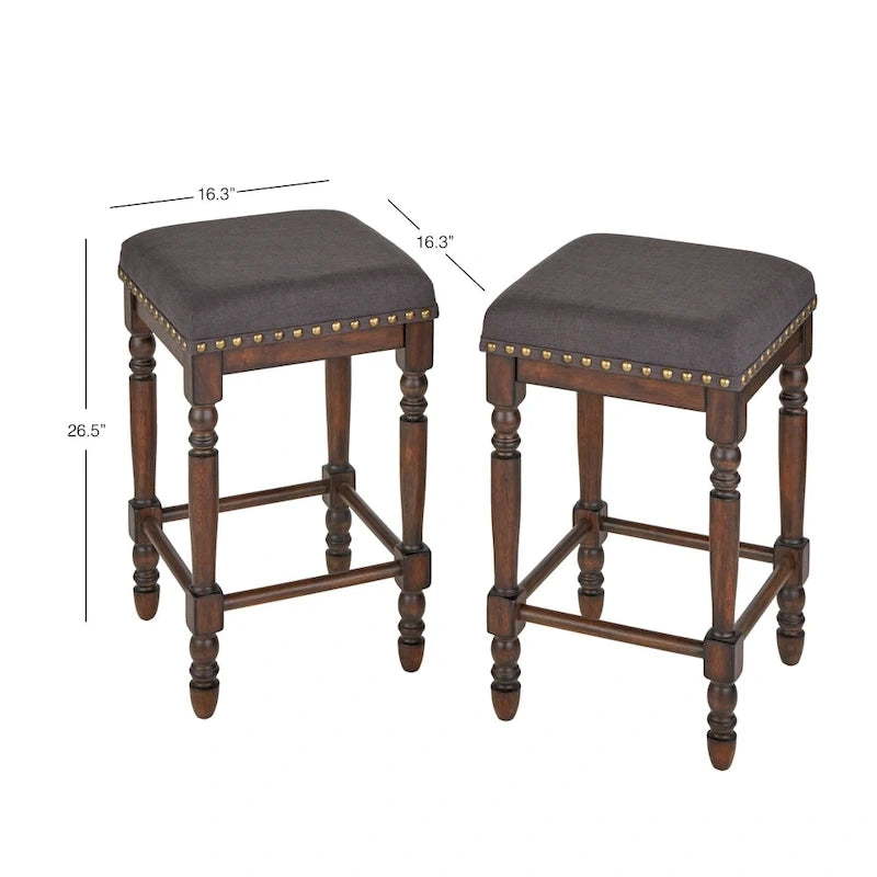 Grafton Turned Leg Counter Stools with Cushioned Seat, 2-Pack