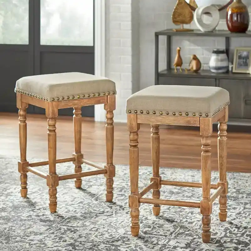 Grafton Turned Leg Counter Stools with Cushioned Seat, 2-Pack