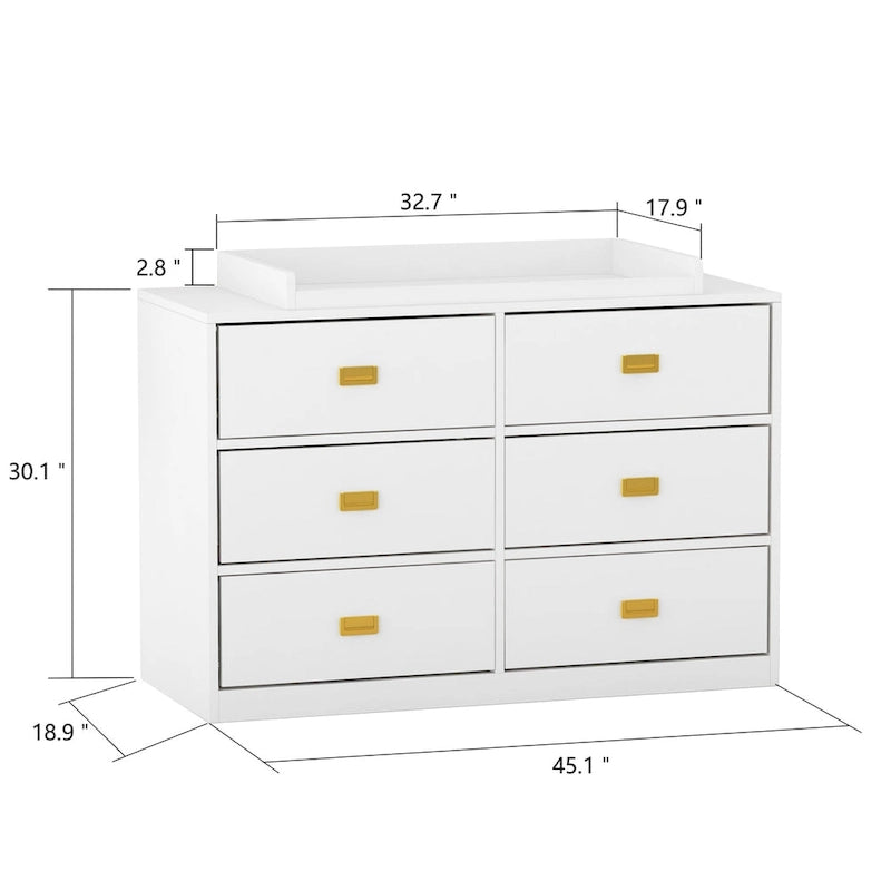 45-inch 6-Drawer Changing Table Dresser, Convertible to Youth Dresser