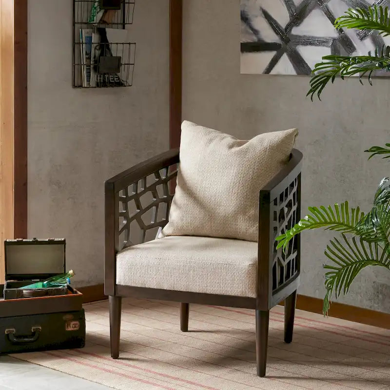 Crackle Textured Upholstered Accent Chair with Wood Legs