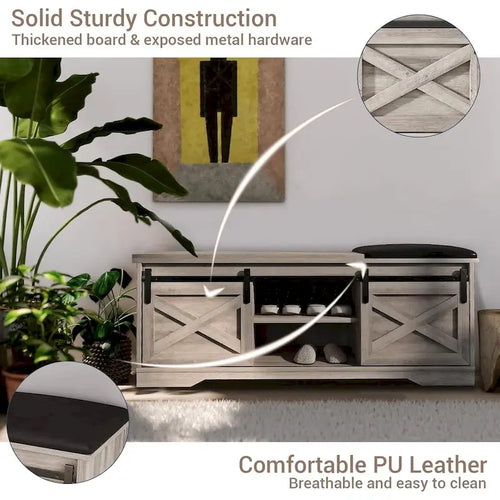 47 Farmhouse Entryway Shoe Bench with Thickened Cushion