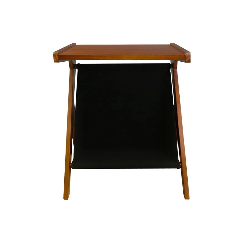 Z-Shaped Sofa Side Table with Storage Shelf, Natural Wood Finish