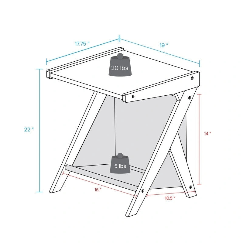 Z-Shaped Sofa Side Table with Storage Shelf, Natural Wood Finish