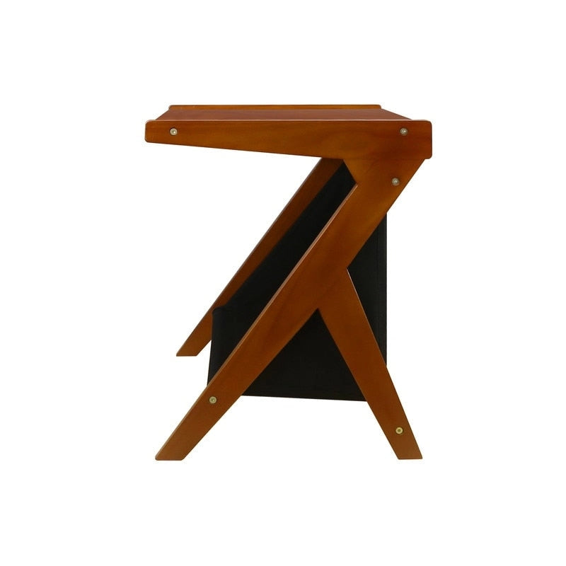 Z-Shaped Sofa Side Table with Storage Shelf, Natural Wood Finish