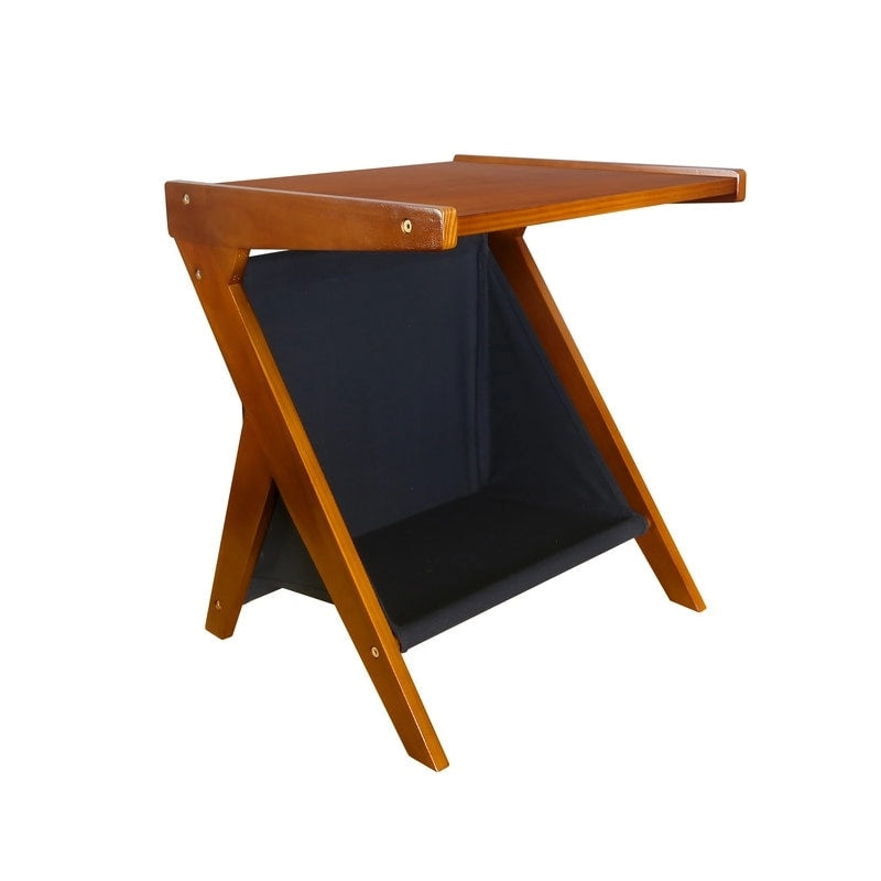 Z-Shaped Sofa Side Table with Storage Shelf, Natural Wood Finish