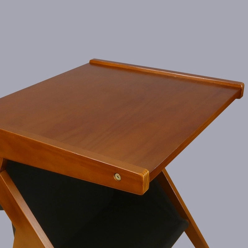 Z-Shaped Sofa Side Table with Storage Shelf, Natural Wood Finish
