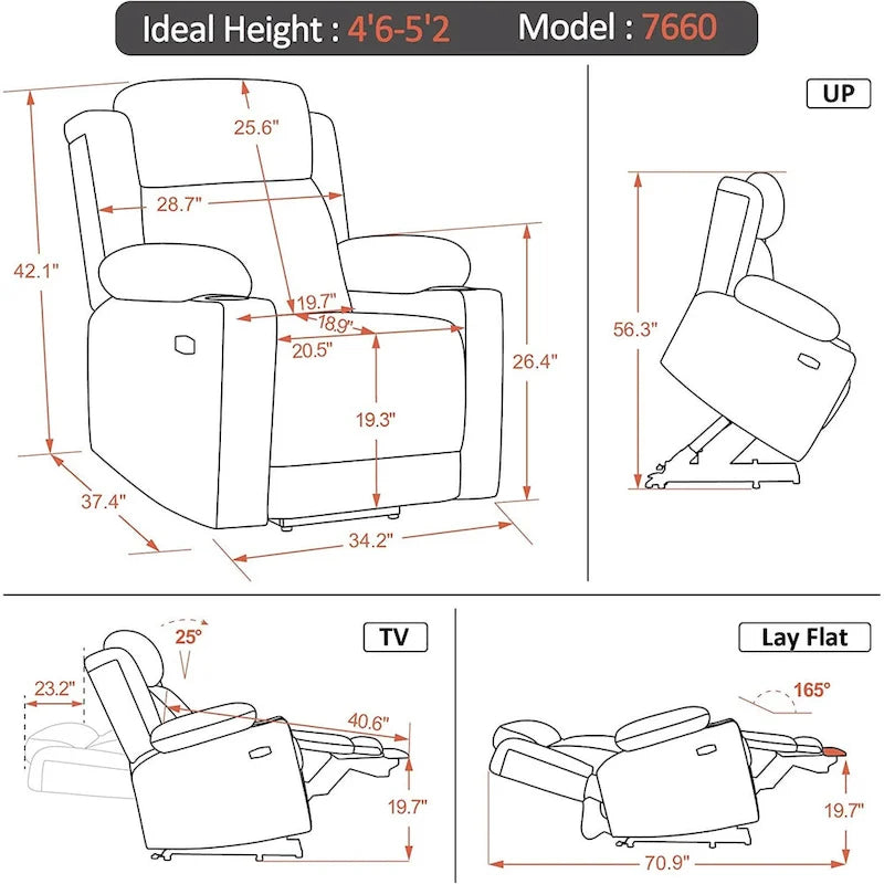 Lay Flat Lift Recliner with Power Headrest for Small Elderly People, Infinite Position Lift Chair, Fabric 7660