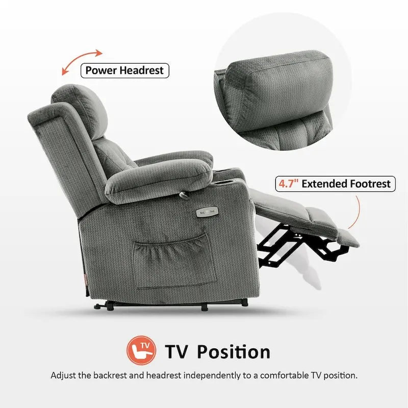 Lay Flat Lift Recliner with Power Headrest for Small Elderly People, Infinite Position Lift Chair, Fabric 7660