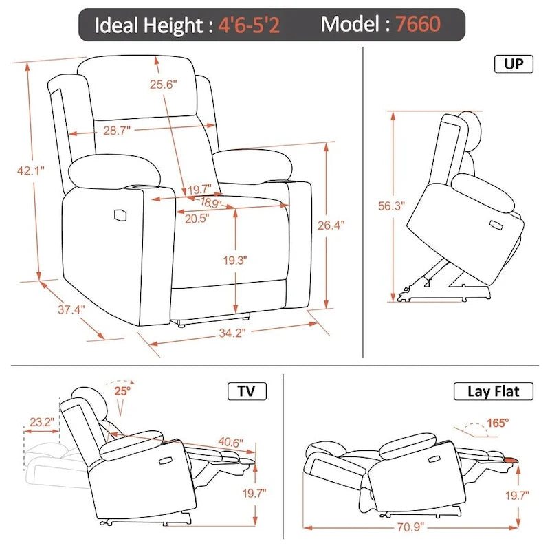 Lay Flat Lift Recliner with Power Headrest for Small Elderly People, Infinite Position Lift Chair, Fabric 7660