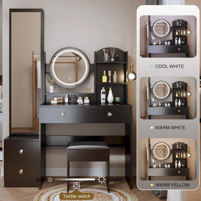 Makeup Vanity Desk with Mirror and Lights, Dressing Table for Bedroom