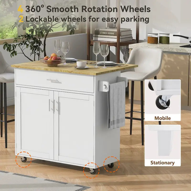 A Mobile Kitchen Island Storage , Adjustable Shelves, Wheels