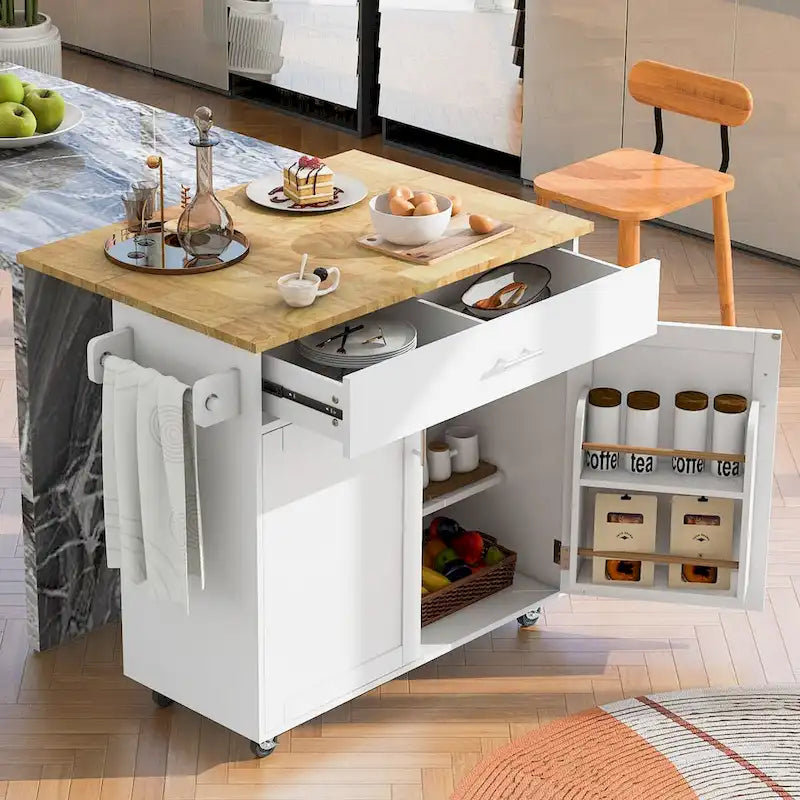 A Mobile Kitchen Island Storage , Adjustable Shelves, Wheels