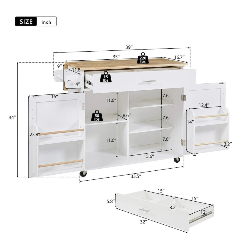 A Mobile Kitchen Island Storage , Adjustable Shelves, Wheels