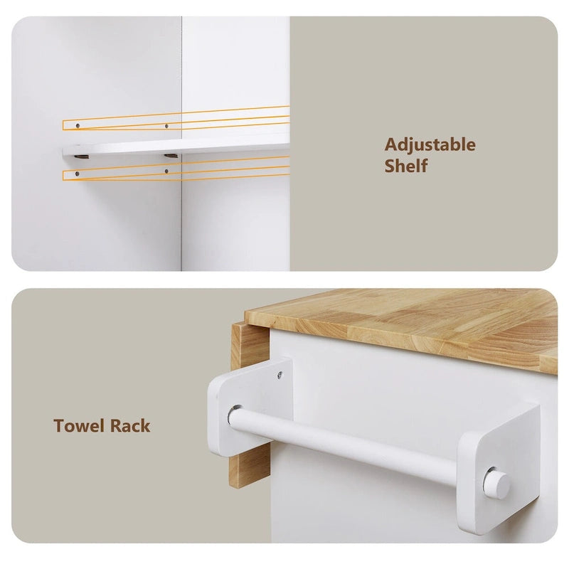 A Mobile Kitchen Island Storage , Adjustable Shelves, Wheels