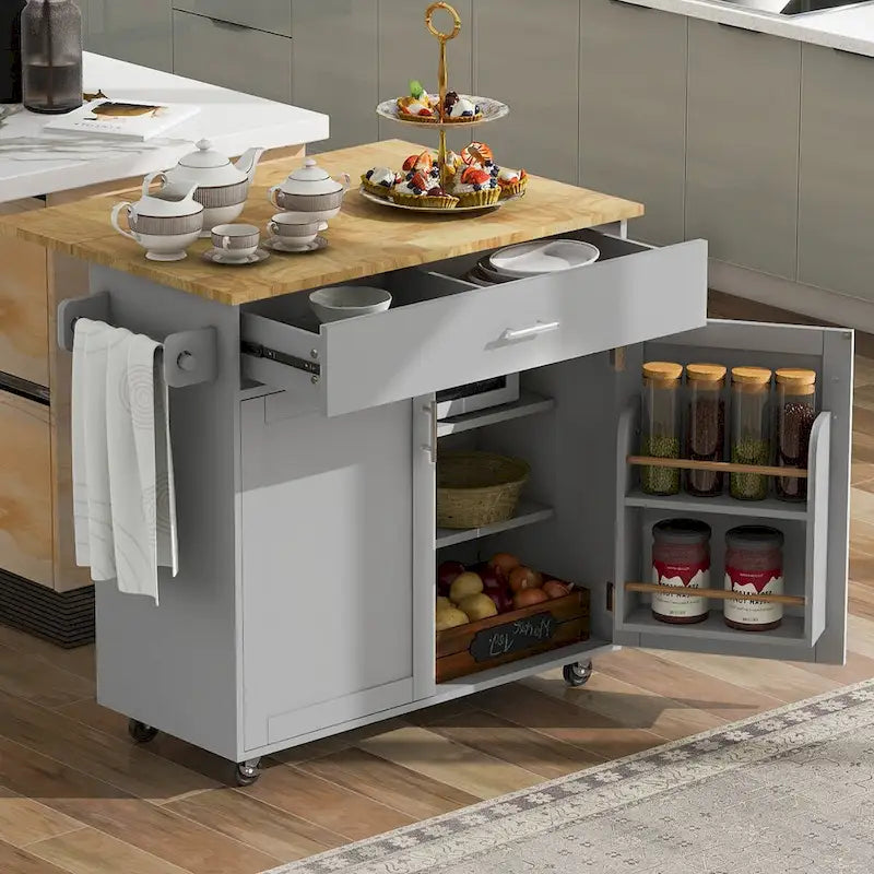 A Mobile Kitchen Island Storage , Adjustable Shelves, Wheels