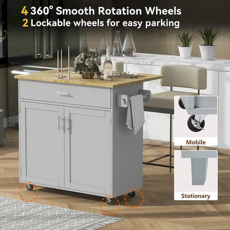 A Mobile Kitchen Island Storage , Adjustable Shelves, Wheels