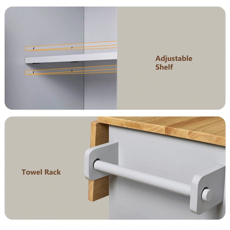 A Mobile Kitchen Island Storage , Adjustable Shelves, Wheels