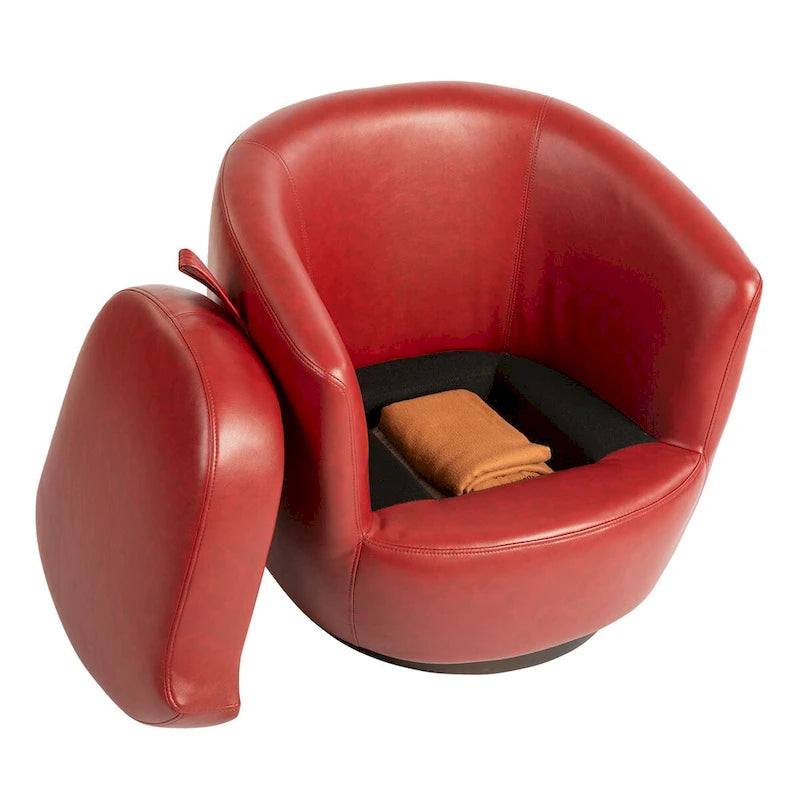 Upholstered Swivel Barrel Armchair with Storage Modern Living Room Side Chair for Bedroom/Office/Reading Spaces