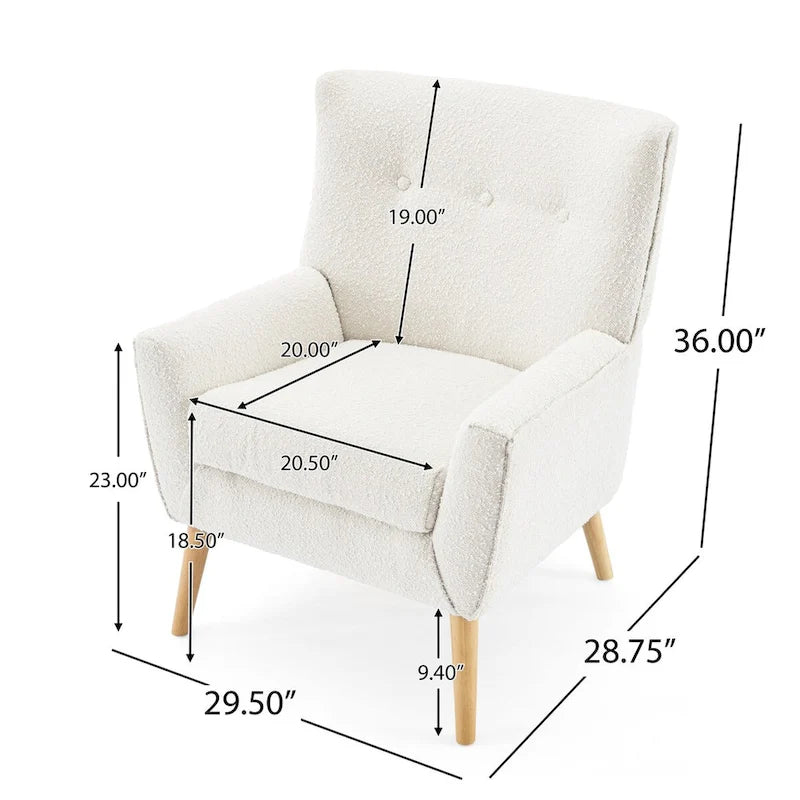 Modern Plush Fabric Accent Chair with Wood Legs