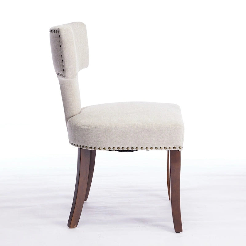 Modern Dining Chairs Set of 2, Farmhouse Linen Fabric Upholstered Accent Chair Curved Backrest with Copper Nails around