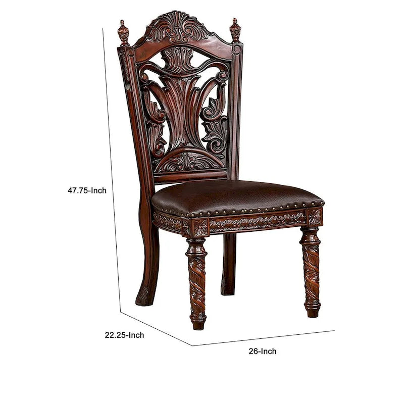 22-inch Carved Wood Dining Chairs with Upholstered Seat, 2-Pack