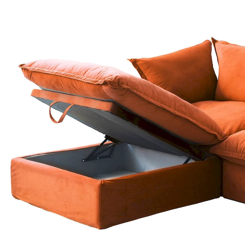 Cloud Sectional Sofa, 5-Seater Down Feather Modular Sofa L-shaped Velvet Wide Deep Seat Convertible Couch.